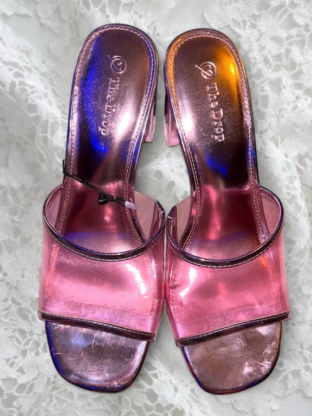 The Drop Women's Pattie High Block Heeled Mule Sandal in Pink Clear 💗🍬